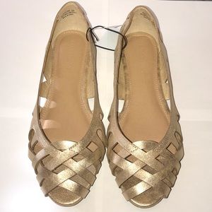 Gold Woven Flats Sandals Lane Bryant